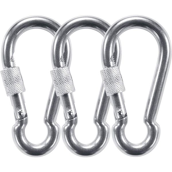 PROND Locking Carabiners, Heavy Duty Carabiner, 316 Stainless Steel Screw Lock Carabiner Hooks, 4.7inch (3PCS - 316 Stainless Steel)