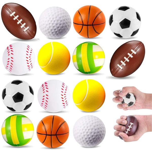 Soft Balls for Kids, 14Pcs Small Foam Sports Balls Stress Ball Foam Sponge Football Tennis Basketball Baseball Rugby and Volleyball Mini Balls for Kids