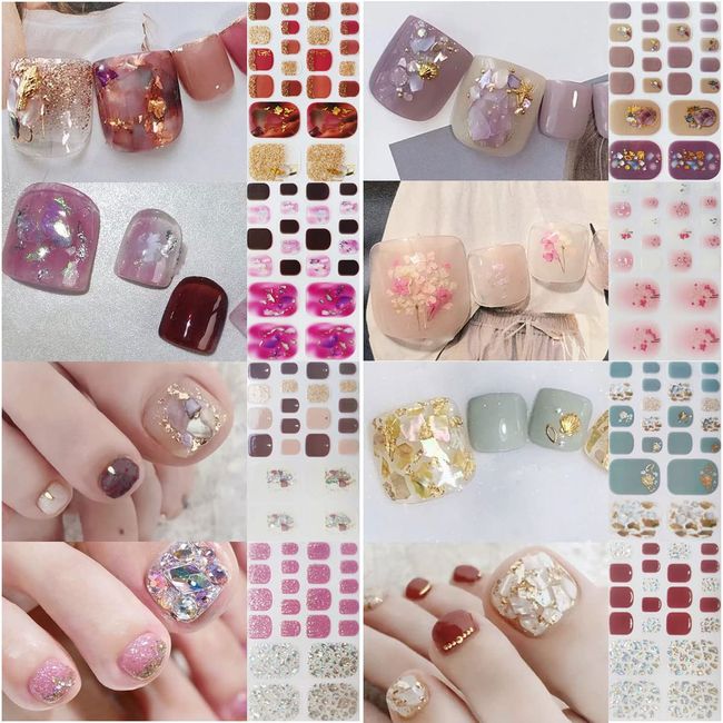 Lygoeege Nail Stickers, 8 Pieces, For Feet, 3D, Nail Design, Cute, Flowers, Sheer, Foil, Advanced, Cute, Popular, Women, Beginners