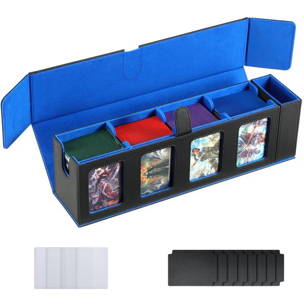 WPGEAR Trading Card Deck Case for 840 Cards, Storage Box with Display Windows for MTG Commander, PTCG, Sport Cards and Other Trading Card Games - Blue