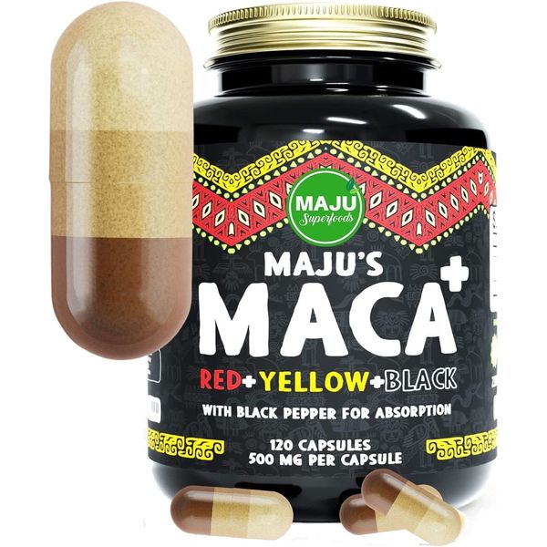Organic Maca Root Capsules 4-in-1 (120 ct) with Black Pepper