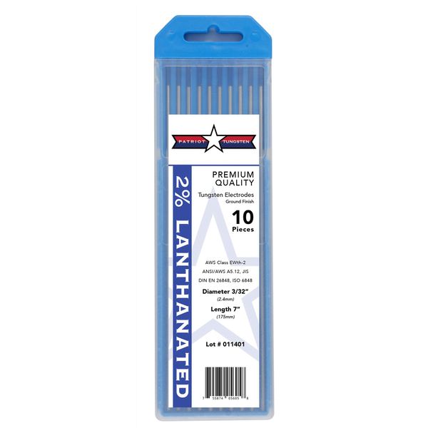 2% Lanthanated TIG Welding Tungsten Electrodes 3/32” x 7” 10-Pack