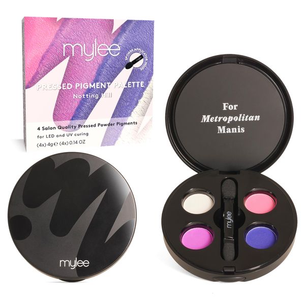 Mylee Nail Pressed Pigment Palette - Notting Hill - 4 Matte Pigments, Bold Gradient and Ombre Colours, with Sponge Applicator, for Nail Art Manicure