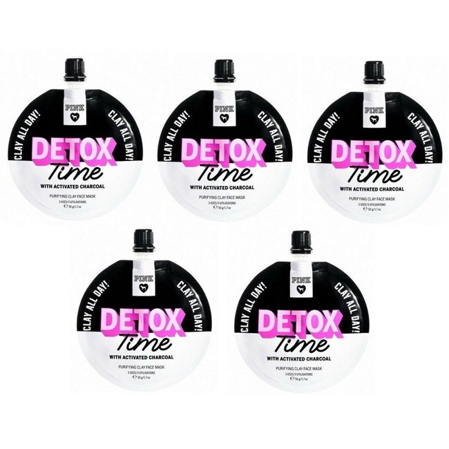 5x VICTORIAS SECRET PINK DETOX TIME CHARCOAL PURIFYING CLAY FACE MASK 1.7 oz New