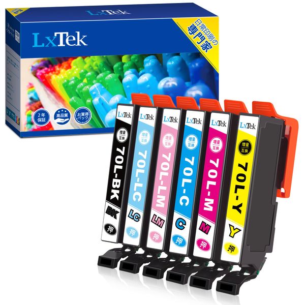 LxTek IC6CL70L Compatible Ink Cartridges for Epson IC70L 70L Cherry Ink 6 Color Set (6 Total) Large Capacity/Instruction Manual/Remaining Indicator/Individual Packaging EP-306 EP-706A EP-805A EP-805AW