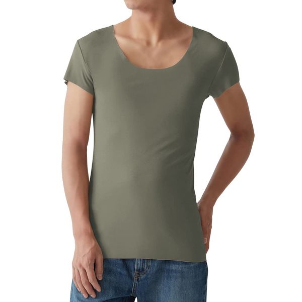 Gunze In.T Cut Off Series Men's Inner Shirt, YG T-shirt, Crew Neck T-Shirt, Sweat Pad Included, green