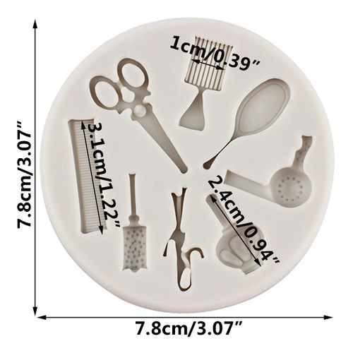 CANYANGMOLD Hairdressing Candy Molds Hair Cutting Tools Silicone Molds Scissors Comb Mirror Hair Dryer Molds for Cake Decoration Cupcake Toppers Fondant Chocolate Gum Paste Polymer Clay