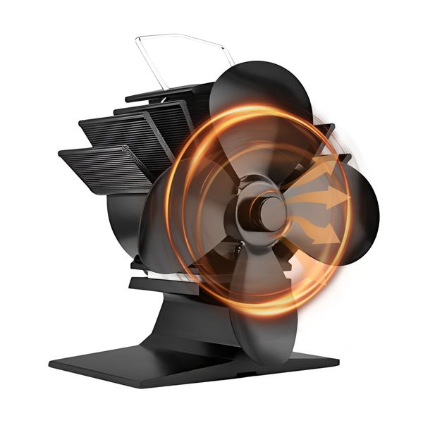 VOYTO Silent Operation Small 4-Blade Heat Powered Stove Fan for Wood | Log Burner Fireplace Eco Friendly | Log Burner Fan | Wood Burner Fans Log Burner Accessories | Fireplace Fan Stove Fans