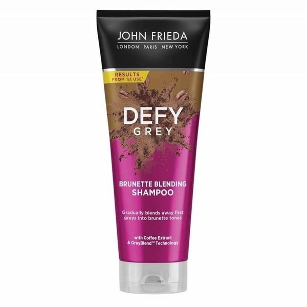 John Frieda Defy Grey Brunette Blending Shampoo 250 Ml, Disguise And Hide Grey Hair, Colour-Depositing Shampoo Brown Hair, Grey Hair Coverage