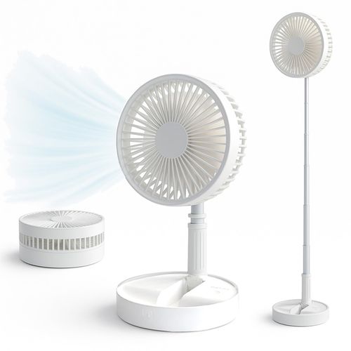 RealinKus Pedestal Fan Foldable table fan, Adjustable Height, 7200mAh Rechargeable, Portable, Quiet, FoldAway (White)