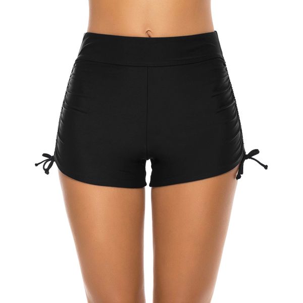 Lecieldusoir Women's Swim Shorts High Waisted Bathing Suit Bottoms Swimsuit Boy Shorts Swimwear Bikini Board Shorts Black