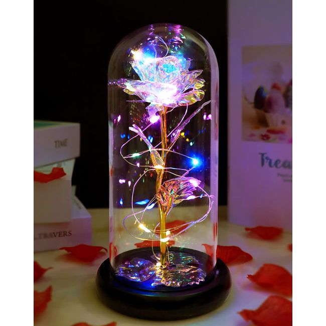 Valentines Day Gifts For Her, I Love You Gifts for Her, Birthday Gifts for Women,Valentines Rose Flowers Gifts, Valentines Day Gifts For Mom Wife Girlfriend Presents,Galaxy Light Up Rose In Glass Dome