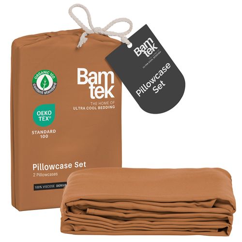 Bamtek Pillow Cases King Size Set of 2 Pillowcases 100% Viscose from Bamboo Cooling Pillowcases, Soft & Breathable Pillow Case with Envelope Closure, Tan Pillow Cases (Almond)