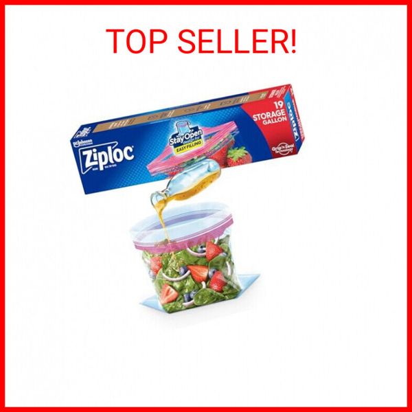 Ziploc Gallon Food Storage Bags, Stay Open Design with Stand-Up Bottom, Easy to