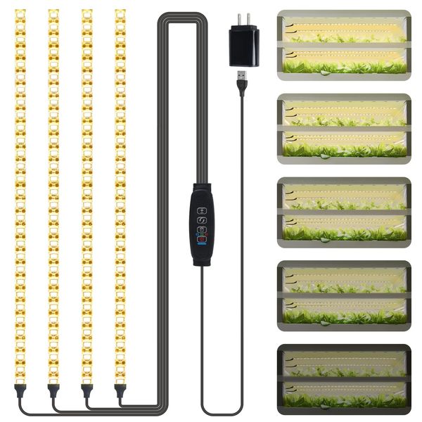 Deaunbr Plant Growing Lights, LED Growing Lights, Set of 4, Warm Colors, 120 LED Chips, Full Spectrum, Plant Light Timer Function (3/9/12 H), 10 Steps Dimming, 3 Lighting Modes, Vegetables, Succulent, House Plants, Indoor Cultivation, Hydroponics, Home Ga