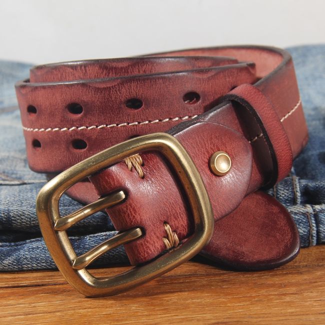 Men's Vintage Handmade Double Prong Leather Belt