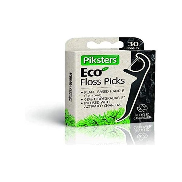 Piksters Eco Charcoal 30 Floss Picks - Pack of 1