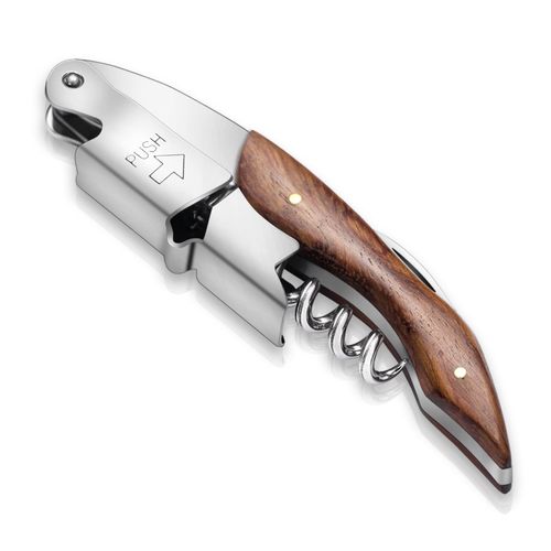 Kyraton Bottle Opener Wine Opener with Foil Cutter, Stainless Steel Wood Handle Classic All in one Wine Key Waiter Corkscrew for Beer Bar Restaurant Waiters, Set for 1