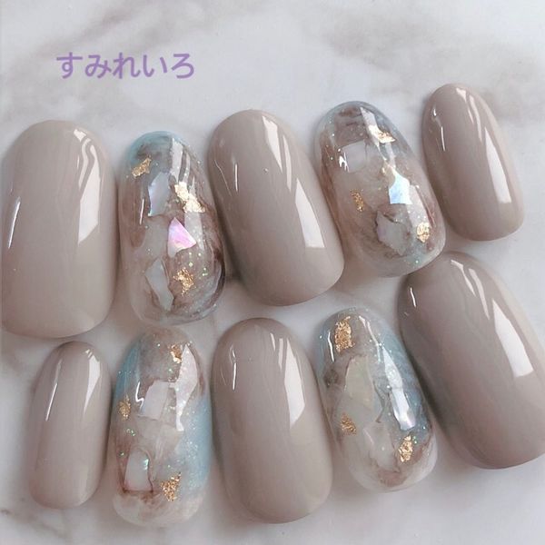 Nail tips ♪ Size order nail tips ♪ Coming-of-age nail tips, bridal nail tips, adult nails, weddings, graduations, school admissions ☆ Short nail tips, simple nail tips, short, gel nails, oval, round ● Beige gray marble marble shell