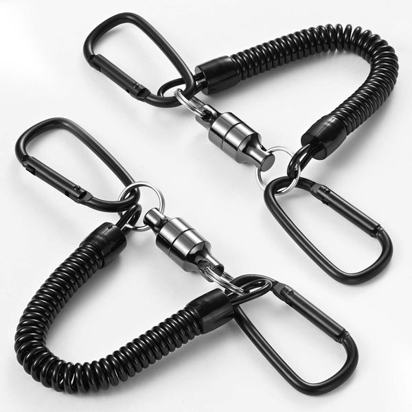 BEIHOO Magnetic Releaser, Load Capacity 11.0 lbs (5 kg), Magnet, Strong Magnetic Hook, Carabiners x 2, Spring Cord Included, Hanging, Fall Prevention, Outdoor Activities, Camping, Climbing, Fishing,