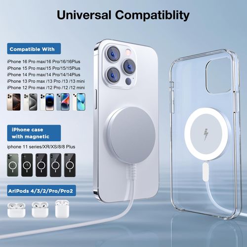 for MagSafe Charger: Magnetic Wireless Charging Pad for iPhone 16 15 14 13 12 Series & AirPods 4-2 Pro, Strong Magnet, Aluminum Alloy, USB-C/A Ports, Ultra-Thin & Portable, Ideal for Desk & Bedside