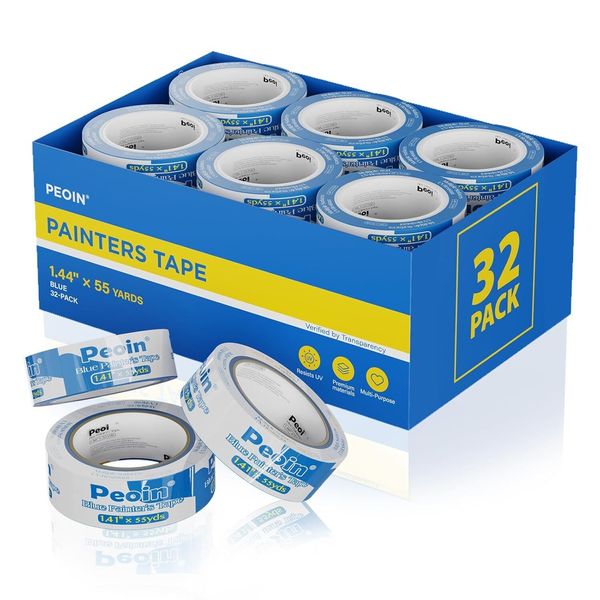 32 Rolls Painter's Tape Blue, 1.41" 55 yards X 32 Rolls (1760 yards total)