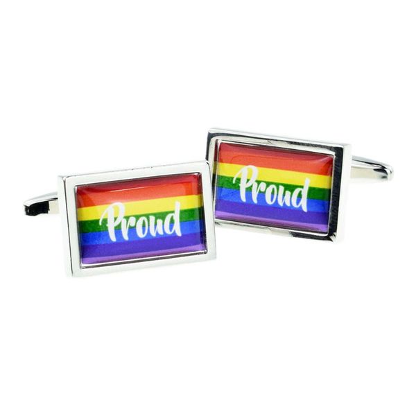Proud Rainbow Design Cufflinks, Presented in a Personalised Engraved Box