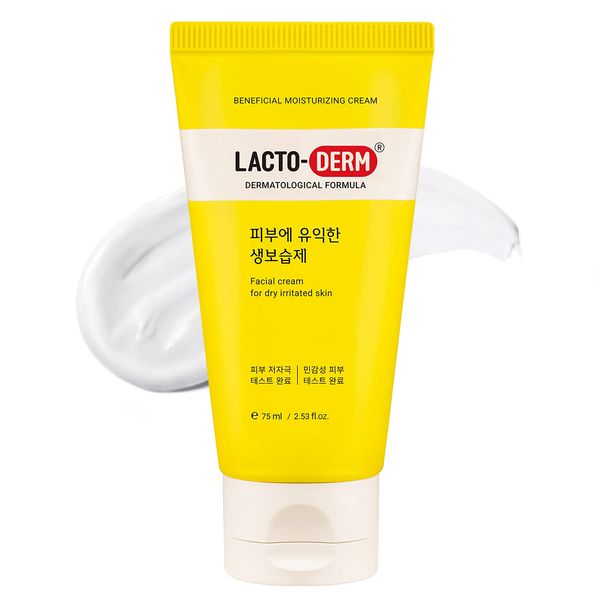 LACTO-DERM Probiotics Hydrating Face Moisturizer Cream 75ml (2.54 fl.oz) - Beneficial Moisturizing Cream with Lactobacillus Extract, Ceramide, Cholesterol and Phospholipid - Reduce Flaky and Roughness