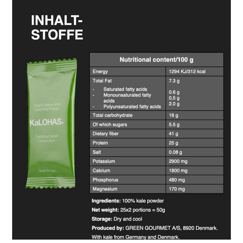 Skin whitening detox effect Kalohas Danish organic kale powder