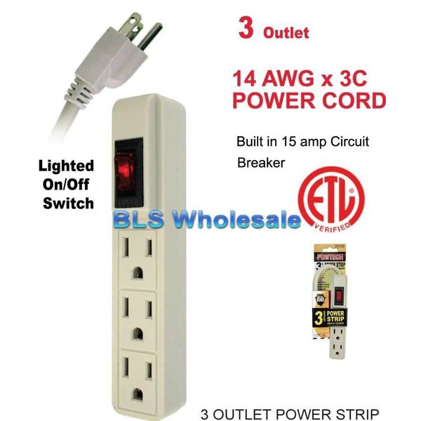 Electrical 3 Outlet POWER STRIP AC Wall Plug Electric Splitter with Power Switch