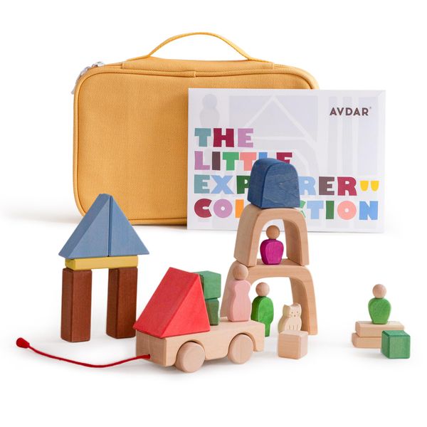 AVDAR Wooden Building Blocks for Toddlers 2-4 Years, 2024 Mom's Choice Award Winner, Wooden Blocks with Post Stickers, Travel Toy Set for Kids Ages 3+