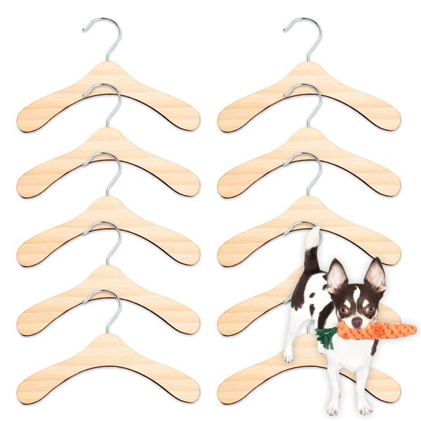 RERACO Pet Hangers, Dogs, Clothes Hangers, For Pets, Wooden, Set of 10, Cats, Stylish, Cute, Small Dogs, Clothes, Dogs (XL & Toys Included)