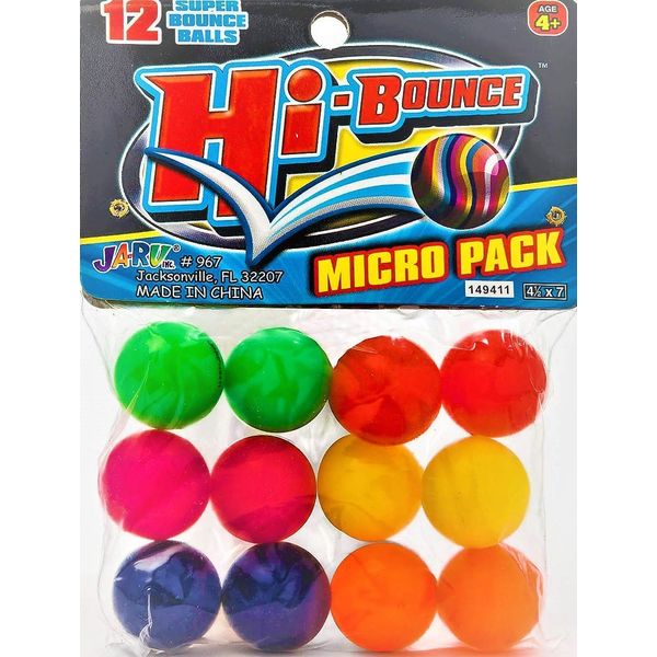 2CHILL Super Hi Bounce Bouncy Balls (1 Pack /12 Balls Assorted Style) JA-RU Small Toys Party Favors Racketball Kids Prize Giveaways Gift Toy Bouncy Balls for Kids Ball Gift Set. 967-1