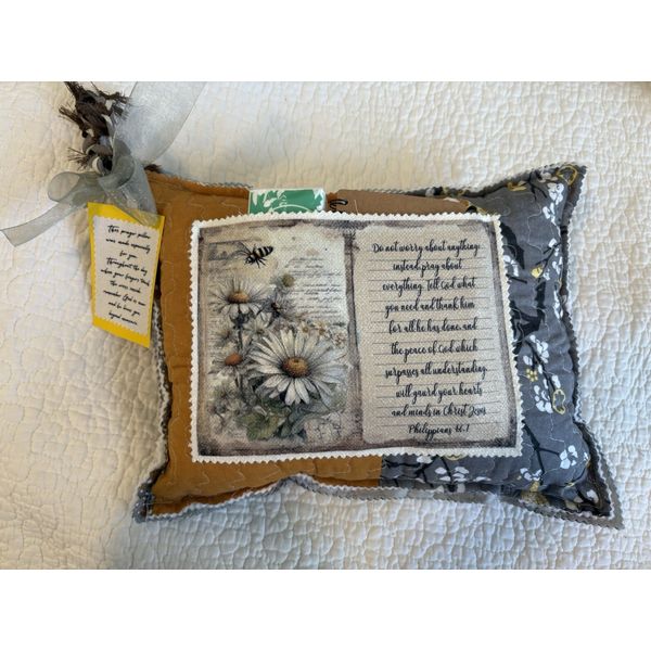 Handmade Quilted Prayer Pillow with Prayer Notebook in Front Pocket