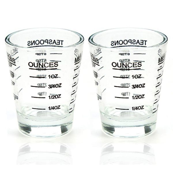 Shot Glasses Measuring cup Liquid Heavy Glass Wine Glass Espresso Shot Glass 26-Incremental Measurement 1oz, 6 Tsp, 2 Tbs, 30ml (2 pack-black 30ml)