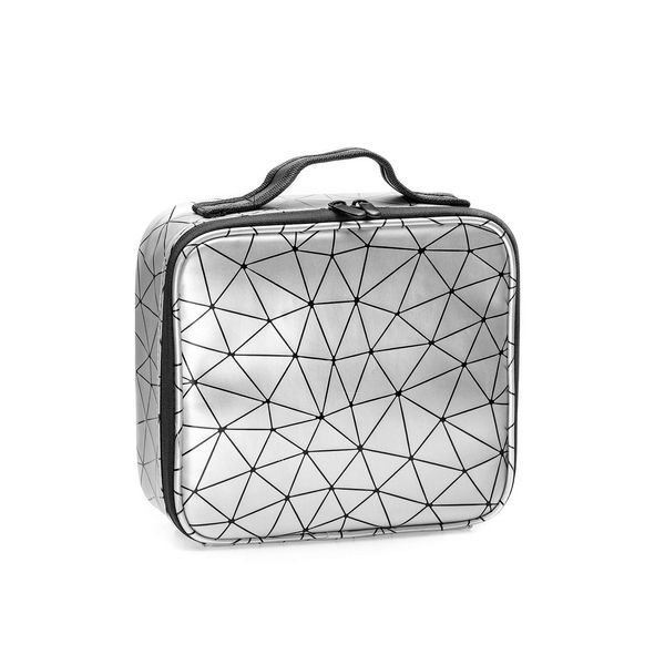 Travel Makeup Case PU Leather Professional Cosmetic Train Cases Artist Storage Bag Make Up Tool Boxes Brushes Bags With Compartments Waterproof Detachable Vanity Organizer,Diamond Shape Pattern(White)