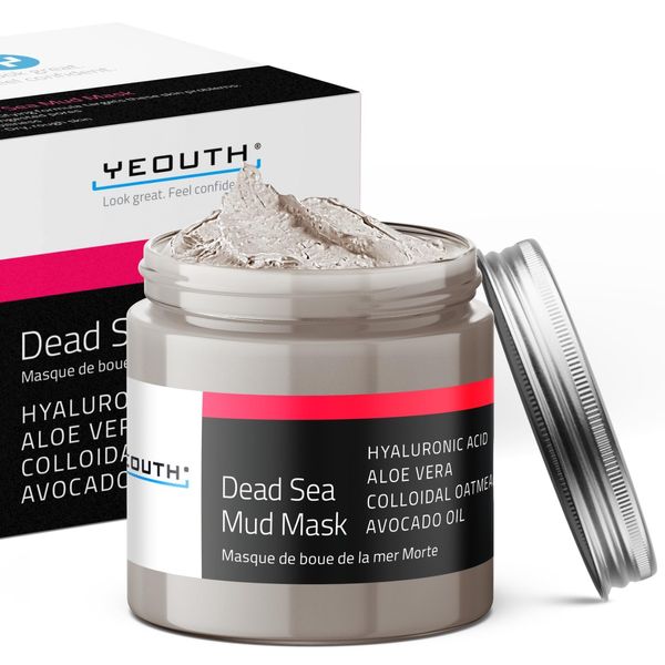 YEOUTH Totes Meer Schlamm Maske mit Hyaluronsäure, Aloe Vera & Avocadoöl, Hautpflege Masken Gesicht für Mitesser, dunkle Flecken & Falten, Akne Gesichtsmaske, Schlammmaske Clay Mask 240ml