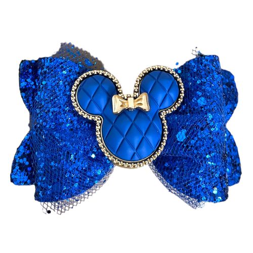 Minnie Mouse Blue Glitter Hair Bows, Clips, Grips Accessory Cute Girls Slides Mickey Embellishment 9.5cm x 6cm Handmade 2pcs