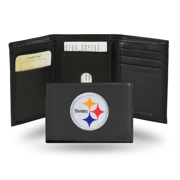 NFL Rico Industries Embroidered Leather Trifold Wallet, Pittsburgh Steelers Team Color, 3.25 x 4.25-inches