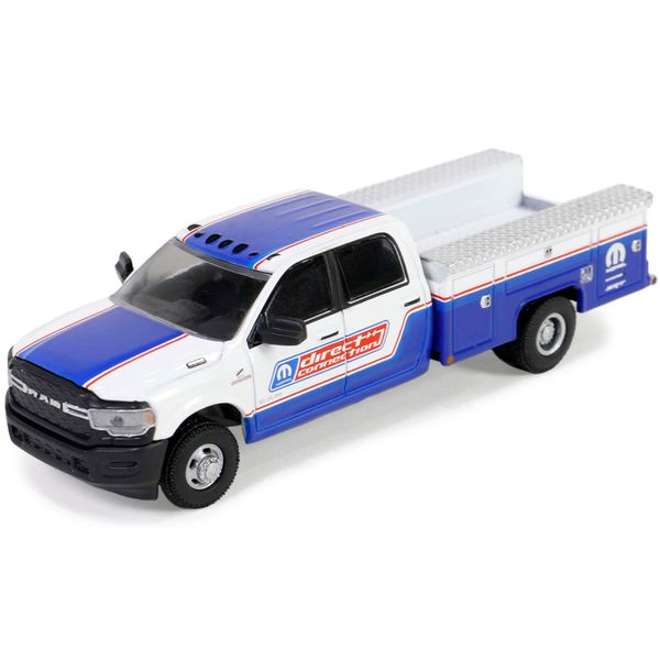 2023 3500 Service Bed Dually Pickup Truck White and Blue Dually Drivers Series 14 1/64 Diecast Model Car by Greenlight 46140F