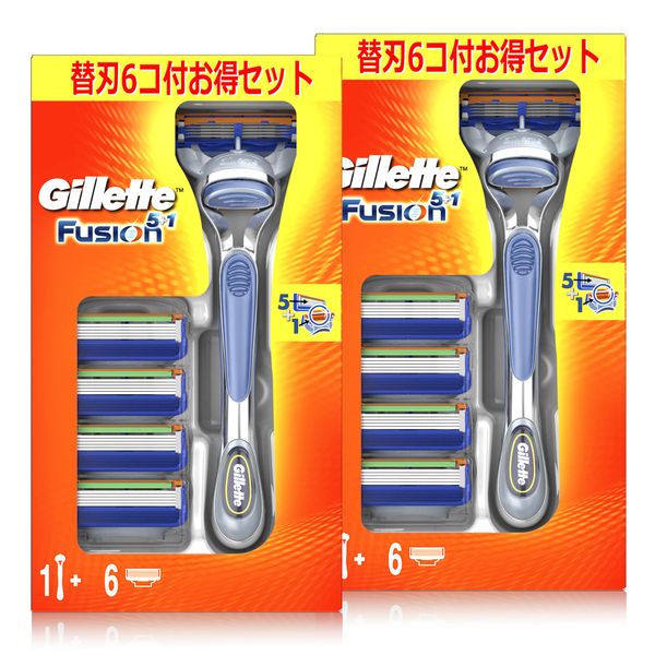 Gillette Fusion Manual Value Set, Silver, Main Unit (with 6 Replacement Blades) x 2, Ultra Thin, 5 Blades, Deep Shaving, Razor, Men's, Bulk Purchase
