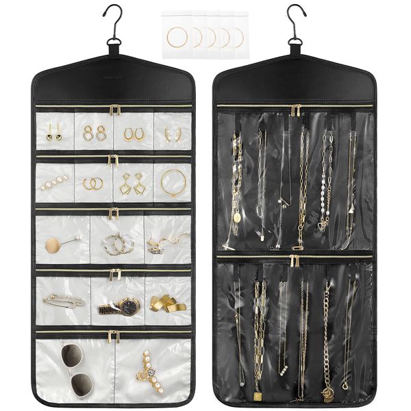 CHICECO Travel Jewelry Holder Organizer,Hanging Jewelry Organizer Storage With Zippered Pockets for Cloest,Wall,Door,Jewelry Holder for Earrings, Necklaces