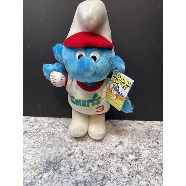 Wallace Berrie penyo 1982 Baseball Jersey Smurf Plush 12 Inch