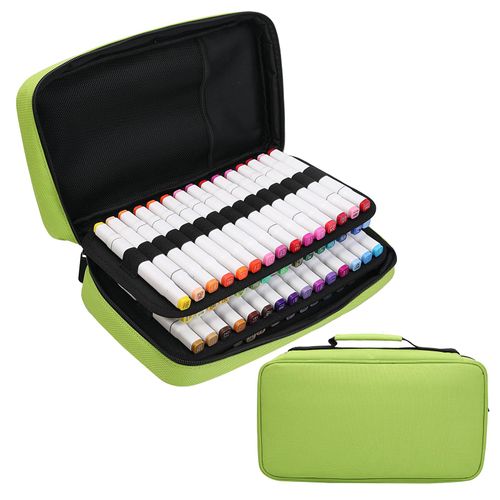 BOMKEE 60 Slots Marker Organizer Case, Large Marker Case for 60 Markers Big Capacity Marker Storage Bag Pen Case Pencil Pouch with Carrying Handle