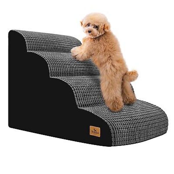 Dog Srairs for Small Dogs, 4-Step Dog Ramp for High Beds and Couch, Foam Dog ...