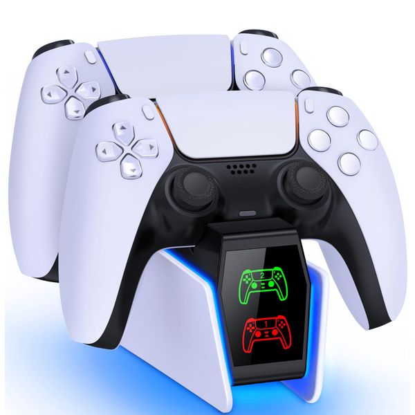 HELLCOOL PS5 Controller Charging Station - PS5 Controller Charger with 2-3 Hours Fast Charging/Cool RGB Light for Playstation 5 Controller - PS5 Charging Dock PS5 Charger for Dualsense/Edge Controller