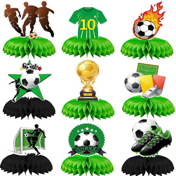 9 Pcs Soccer Birthday Party Decorations Soccer Ball Honeycomb Centerpieces 3D Football Soccer Theme Centerpieces Theme Party Table Topper Soccer Decorations Party Supplies for Boys Kids Birthday Party