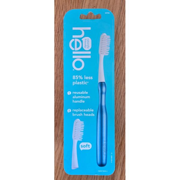 Aluminum Toothbrush with Replaceable Brush Heads, Soft, Blue, 1 Toothbrush and 1