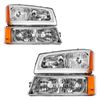 Headlights Bumper Lamps Set with Light for 2003-2006 Chevy Silverado Avalanche