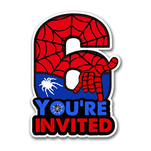 Superhero 6th Birthday Party Invitations with Envelopes 6 Year Old Birthday Six Shaped Invites Card Boy Party Favors Decorations Supply, 20 Count